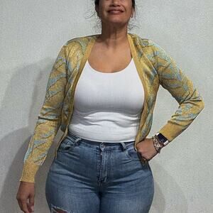 Happy Sheep Metallic Open Front Cardigan Sz L NWT